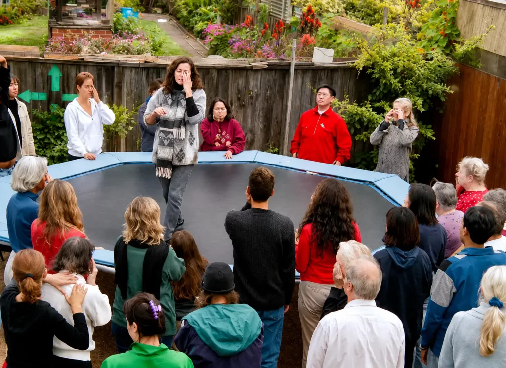 Bea teaching on the trampoline.